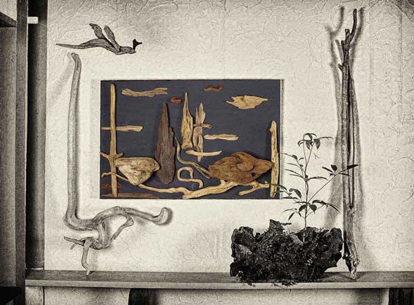 流木で描く山水画　２０１５年　流木アートー１－２